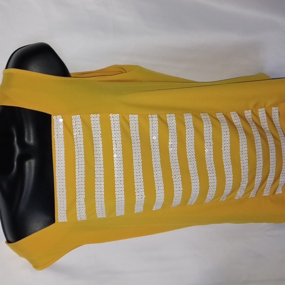 Bob Mackie Wearable Art Drape Jacket  Yellow w/Sequin Tank Top 2 Piece - Picture 3 of 8